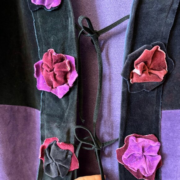 Purple Velvet Coat, Velvet Cardigan, 3D Flower Jacket, purple duster, Velour - Picture 5 of 11